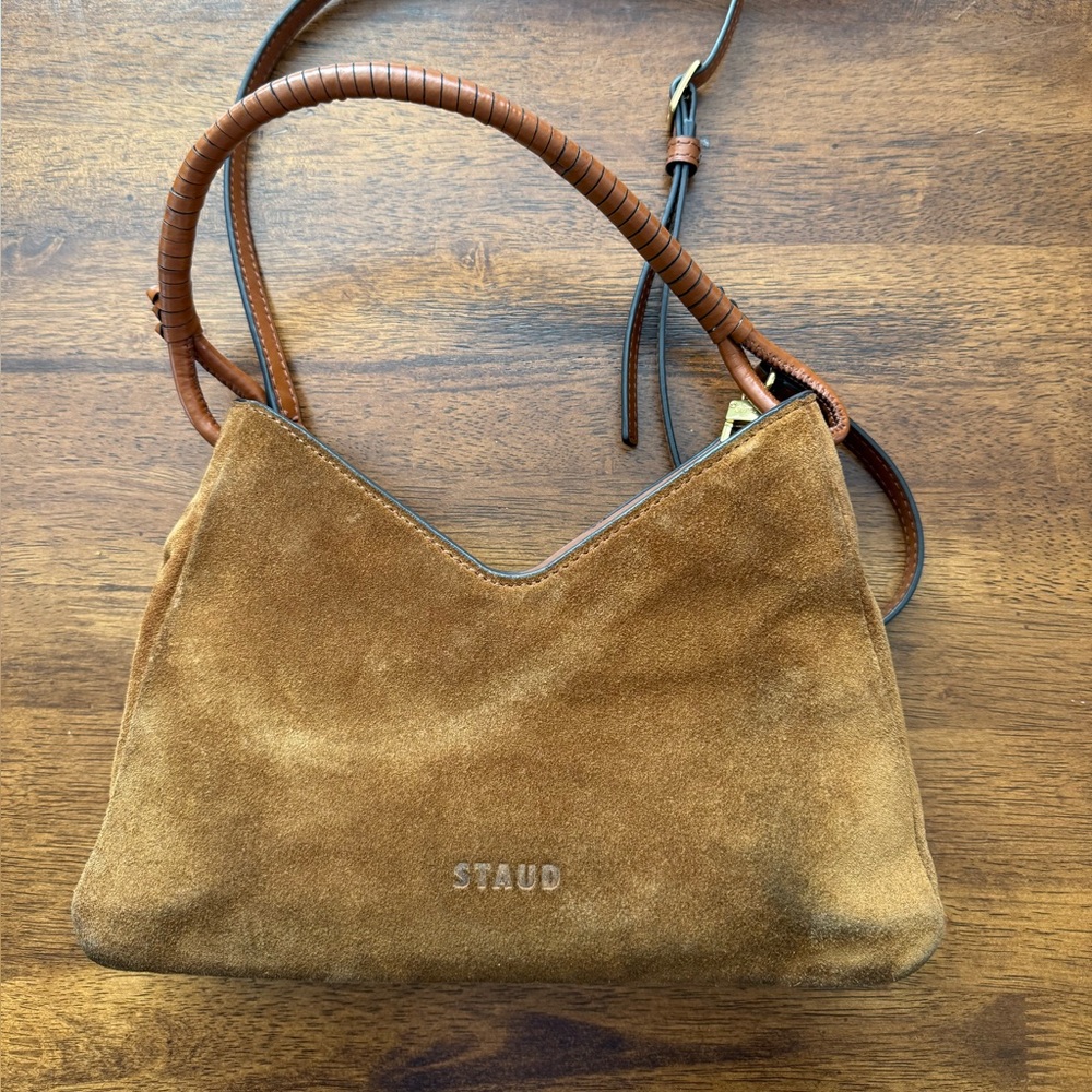 STAUD Brown Suede Shoulder Bag